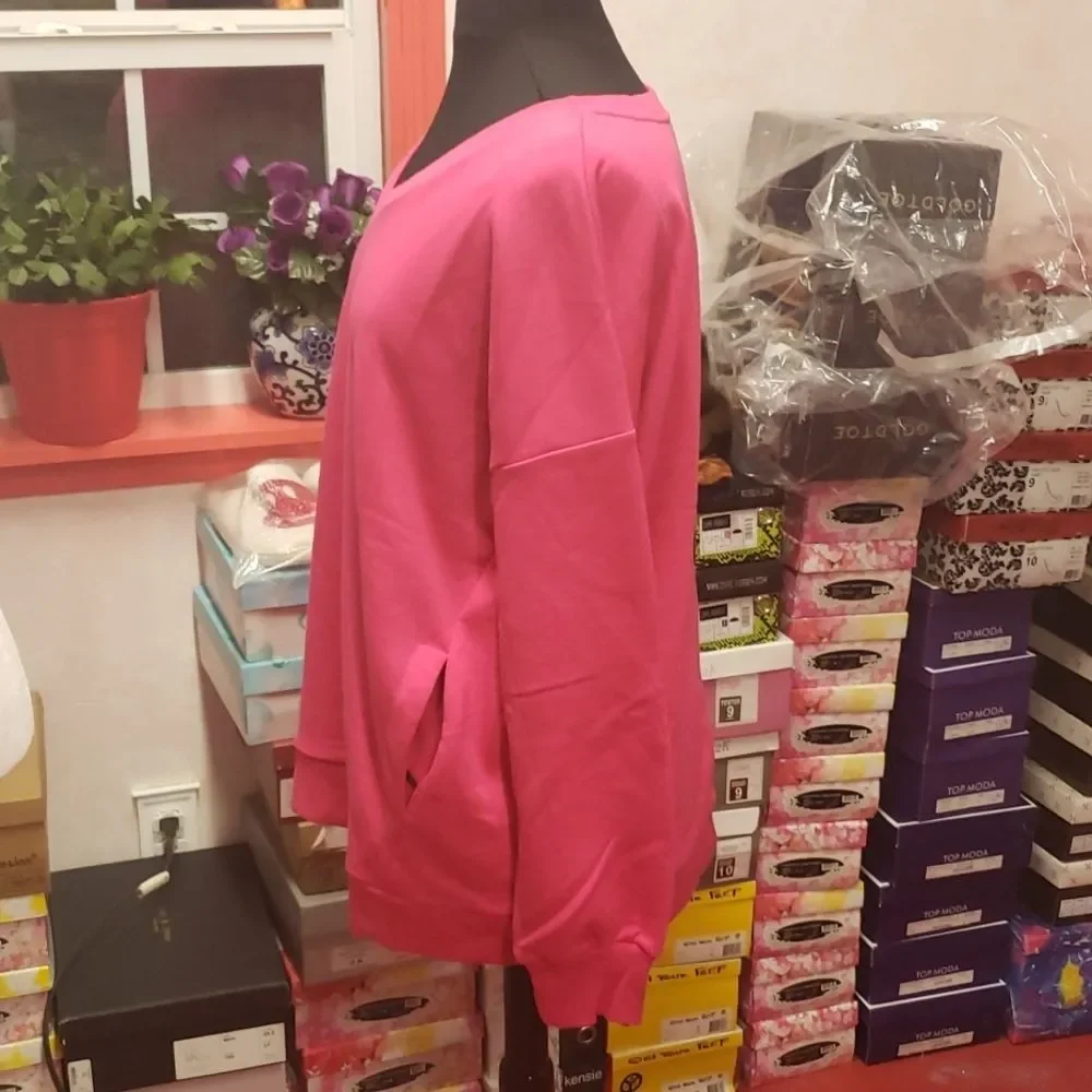 Sold @karabiel123 Stasia Plus Size 2x18-20 Pullover front pocket Pink Sweatshirt - Picture 9 of 10